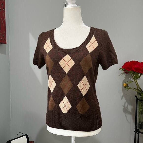 NEW Marina Luna Cashmere Argyle Classic Preppy Timeless Layering Sweater S NWOT - Picture 2 of 15